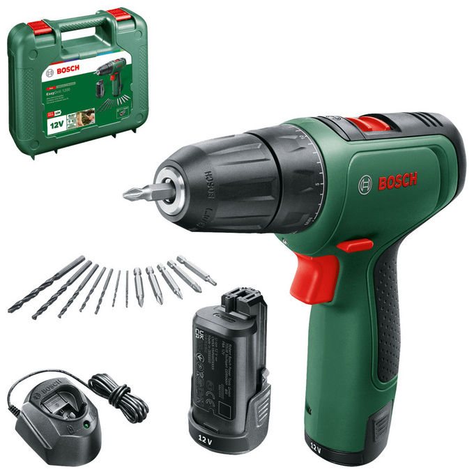 Bosch 06039D3007 EasyDrill 1200 Trapano Avvitatore a Batteria 12 V 2x PBA 12V 1 5 Ah Mandrino Rapido Luce Integrata colore Verde Nero