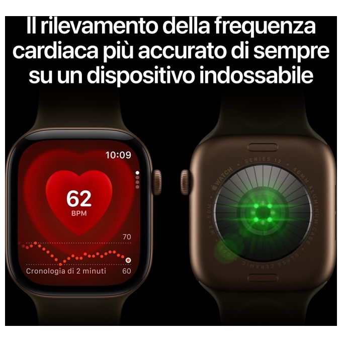 Apple MJEG4QL-A Apple Watch Series 12 GPS Smartwatch Cassa 42 mm in Alluminio con Cinturino Sport Oliva colore Bronzo Scuro