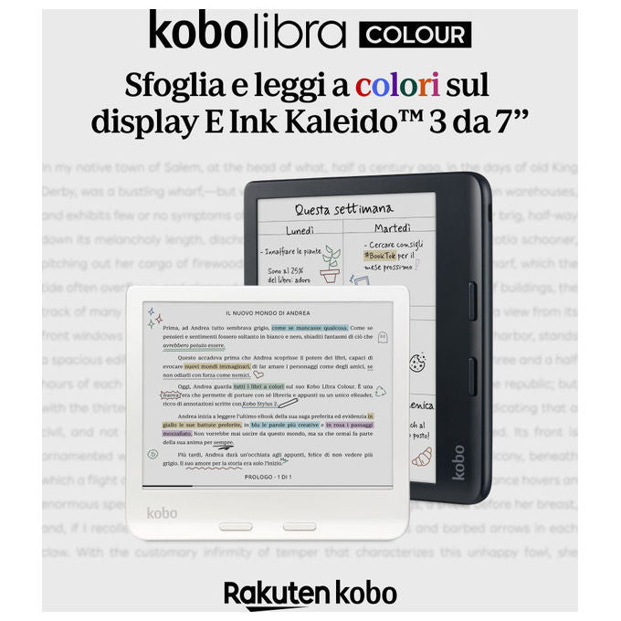 Kobo N428-KU-BK-K-CK Libra Colour eReader 7'' E Ink Kaleido 3 32 GB Wi-Fi Bluetooth IPX8 colore Nero