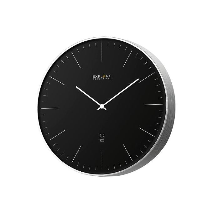 Explore Scientific RAC1001 Orologio da Parete Analogico Radiocontrollato Senza Numeri Diametro 25 cm Cassa in Metallo Nero e Argento colore Nero e Argento