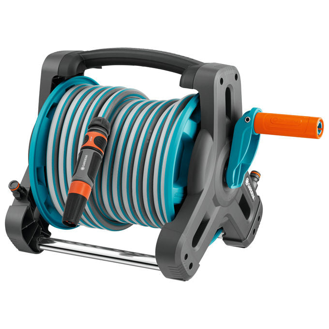 Gardena 8010-20 Classic Avvolgitubo da Terra Set Completo tubo 10 m diametro 13 mm con raccordi e lancia colore Multicolore