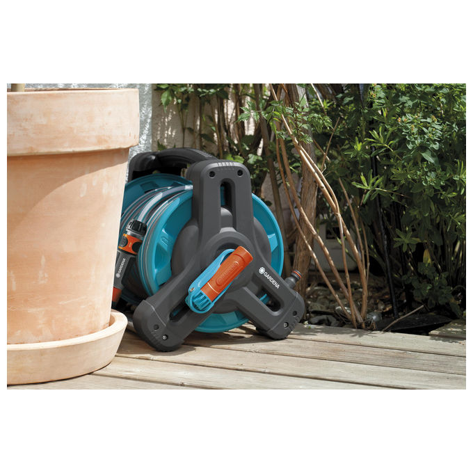 Gardena 8010-20 Classic Avvolgitubo da Terra Set Completo tubo 10 m diametro 13 mm con raccordi e lancia colore Multicolore