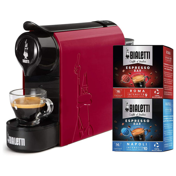 Bialetti 012900140-NP Gioia Responsible Macchina da caffe' Capsule 0.5 L 20 bar 1200 W 50% Plastica Riciclata colore Tortora Rosso