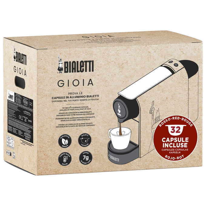Bialetti 012900140-NP Gioia Responsible Macchina da caffe' Capsule 0.5 L 20 bar 1200 W 50% Plastica Riciclata colore Tortora Rosso