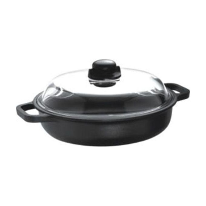 Risoli Tegame Induction cm 28 con 2 Manici e Coperchio in Vetro con Pomolo in Bakelite con Sfiato