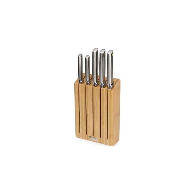 Joseph Joseph 10563 Elevate Set di 5 Coltelli da Cucina con Lame in Acciaio Inox Giapponese e Blocco Portacoltelli in Bambu' colore Legno