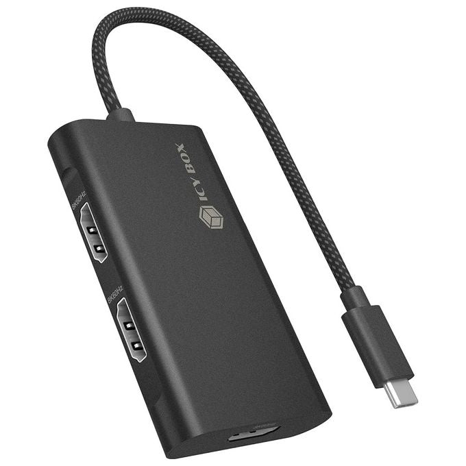 ICY BOX 61202 IB-AD1030-C Adattatore USB-C a 3 HDMI Supporto 8K@60Hz 4K@144Hz MST Cavo 20 cm colore Nero