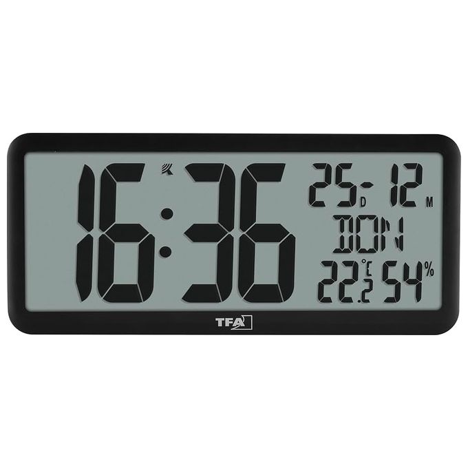TFA Dostmann 60.4525.01 Orologio Radiocontrollato Digitale con Sveglia Temperatura Interna Umidita' Data Colore Nero