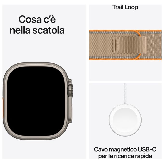 Apple MJAQ4QL-A Apple Watch Ultra 4 GPS + Cellular Cassa 49 mm in Titanio con Cinturino Trail Loop Sabbia colore Titanio