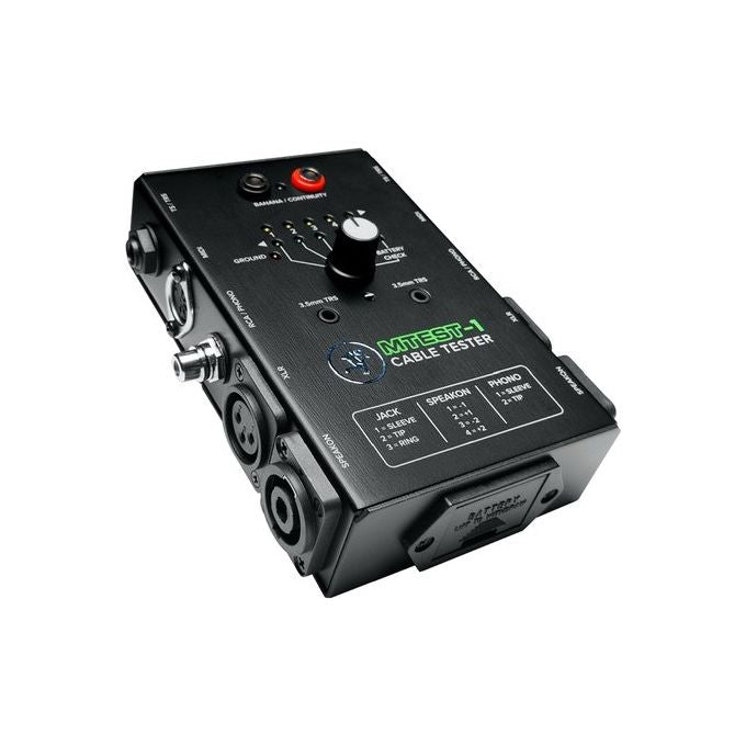Mackie MTEST-1 Tester per Cavi Audio 7 Connettori XLR TRS TS RCA Speakon MIDI Banana Interruttore 6 Pin colore Nero