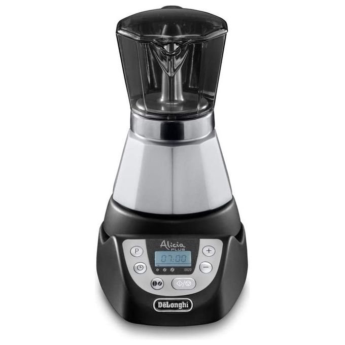 De'Longhi Alicia PLUS EMKP42.B Caffettiera Moka Elettrica 2-4 Tazze Caffe' caldo per 30 minuti Spegnimento automatico Risparmio energetico Facile da usare e da pulire Nero-Argento Single 4 tazze