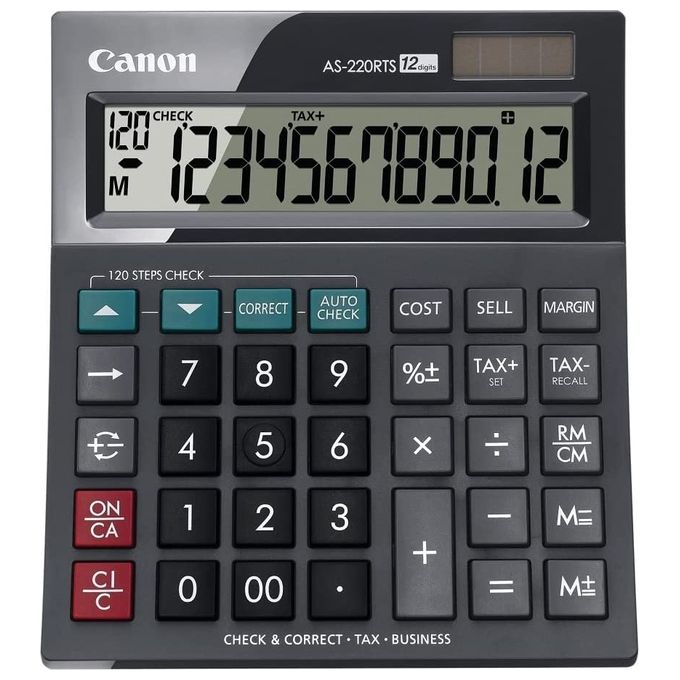 Canon Calcolatrice AS-220RTS LCD con gestione energetica a batteria e solare per uso versatile in ufficio