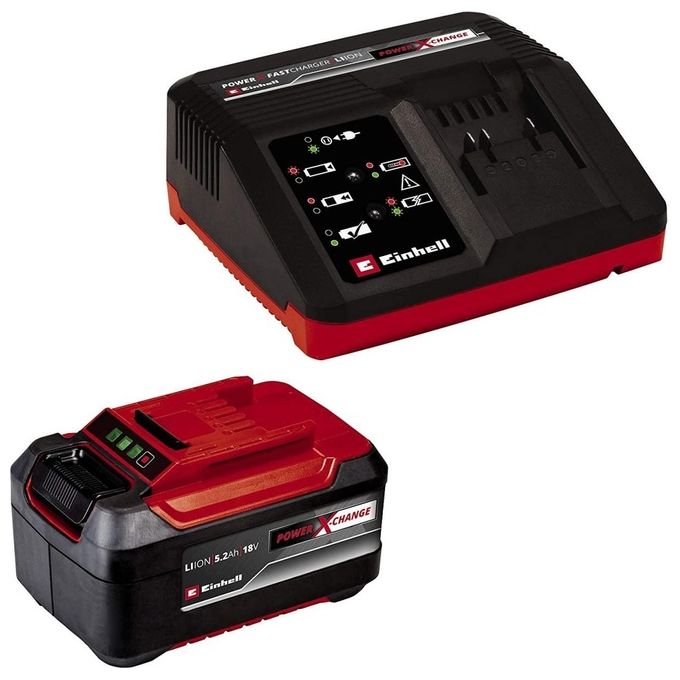 Einhell 4512114 Power X-Change Starter Kit Batteria 18V 5.2 Ah Litio e Caricabatteria Rapido 4A colore Nero Rosso