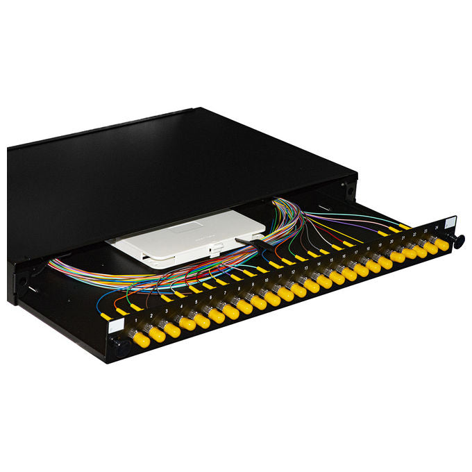 LINK LK24ST4P Pannello Fibra Ottica 19'' 1U con 24 Adattatori ST Simplex OM4 Pigtail Installati colore Nero