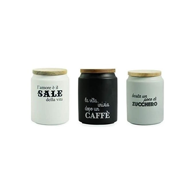 Villa d'Este Home Tivoli 2195579 Set 3 Barattoli in Gres con Coperchio in Bamboo Capacita' 750 ml Lavabile in Lavastoviglie colore Bamboo