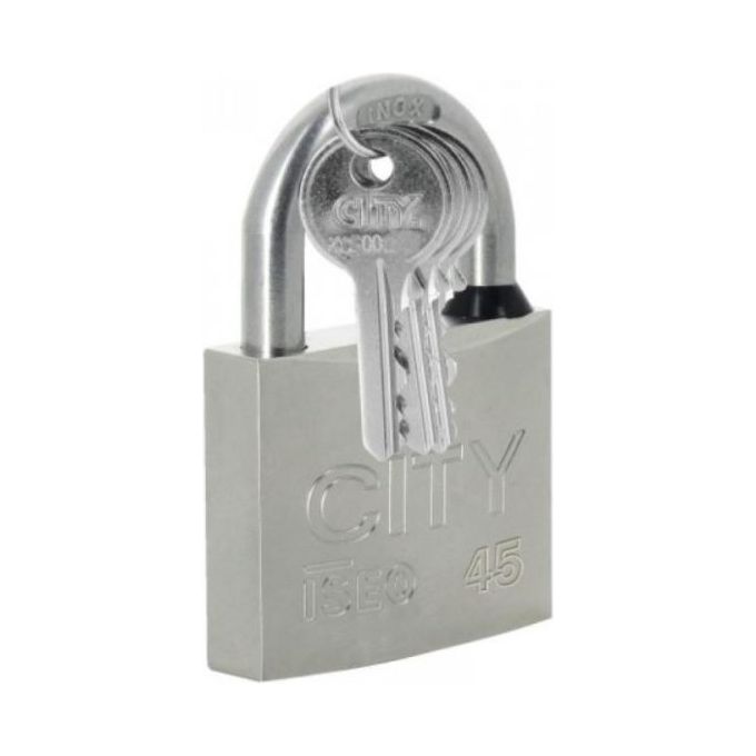 Iseo CITY 60 Lucchetto a Chiave con Arco in Acciaio Inox 3 Chiavi Piatte Numerate Garanzia 10 Anni colore Nichelato