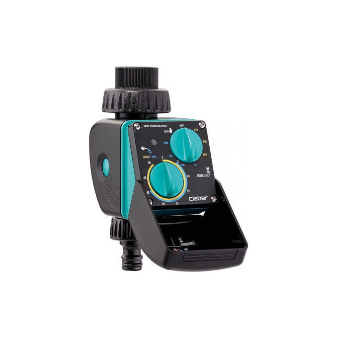 Claber 8496 Aquauno Mist Programmatore a Rubinetto 1 Via Irrigazione a Goccia e Raffrescamento 51 Programmi Batteria 9V