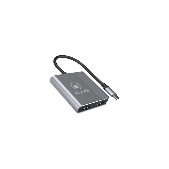 Atlantis A04-TC_2HDMI+ Adattatore USB-C a Dual HDMI Risoluzione 1920x1080@60Hz con Porta USB 3.0 e PD Pass-Through colore Grigio