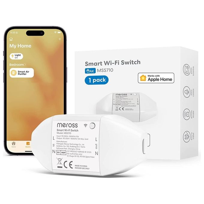 Meross MSS710HK Interruttore Smart WiFi Universale 10A 220V HomeKit Alexa Google Home colore Bianco
