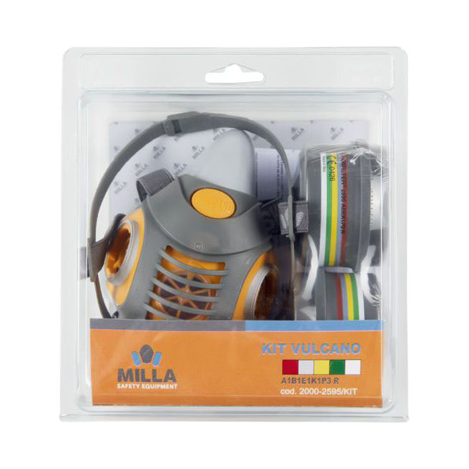 Milla 2000-2591 Vulcano Maschera Respiratoria Bifiltro Kit Spray Paint Filtri A1P2 R Attacco Baionetta EN 140 14387 143