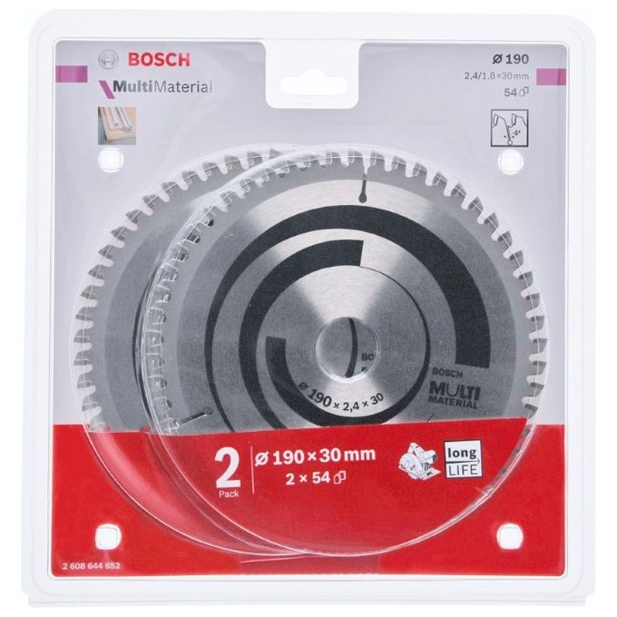 Bosch 2608644652 Lama per Sega Circolare 190 mm 30 mm 54T 2 Pezzi colore Nero