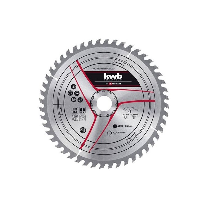 Einhell 49589551 Lama Sega Circolare per Troncatrice 254 mm diametro 30 mm 48 Denti HM per Legno