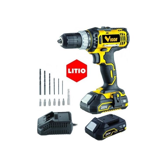 Vigor 9020024 VTB 24V Trapano Avvitatore con Percussione a Batteria 24V 1.3Ah Mandrino 13mm 16 Posizioni Coppia