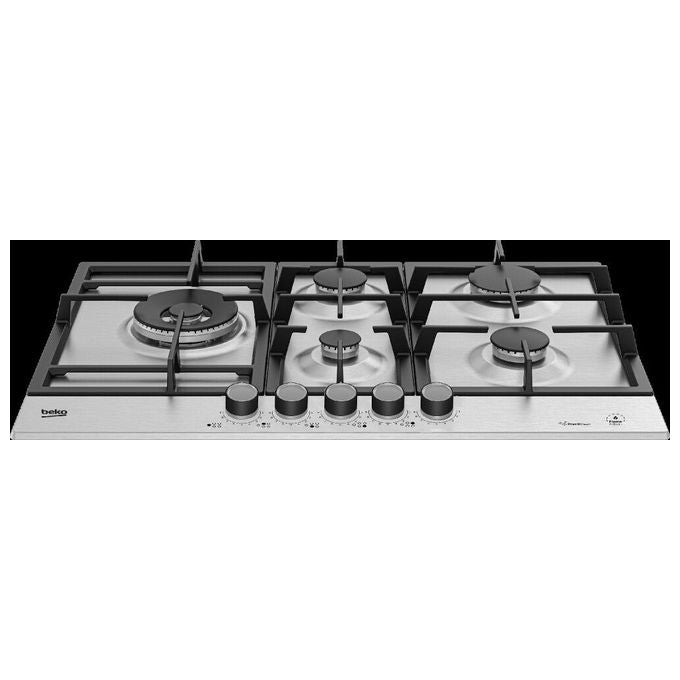 Beko HIAL75226SXE Piano cottura a gas 75 cm 5 fuochi Wok 5000 W FlameAdjust PractiClean griglie ghisa colore Inox