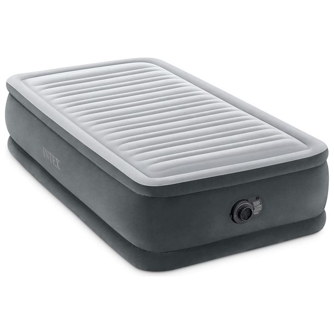 Intex 64412ND Dura-Beam Comfort Plush Materasso Gonfiabile Singolo Elevato Pompa Integrata 99x191x46 cm Portata 136 Kg colore Grigio