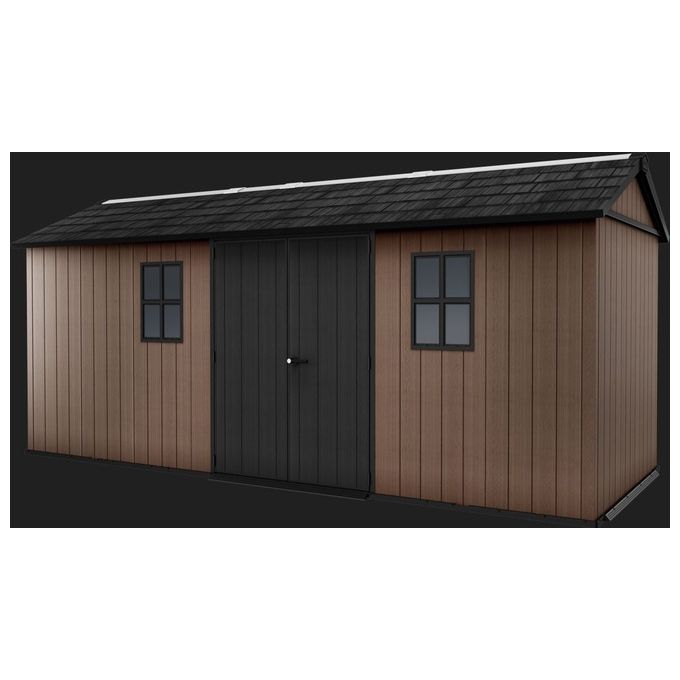 Keter K262005 Newton Plus Casetta da Giardino in Resina EVOTECH+ 10,37 m² Doppia Porta con Rampa Struttura Rinforzata colore Marrone