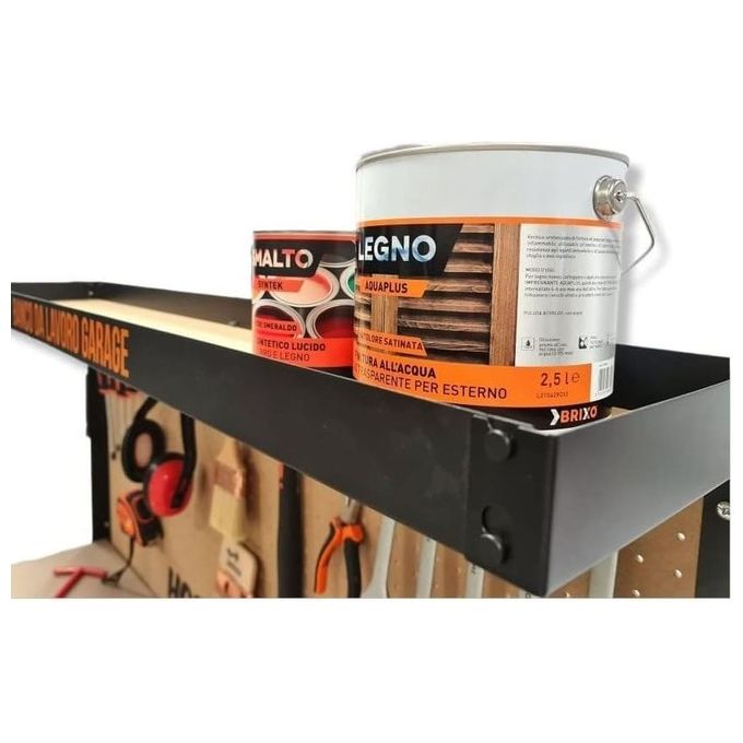 Brixo HobbyandJob Banco da lavoro con pannello forato cassetto e ripiano 120x60x150 cm carico max 230 Kg colore Nero