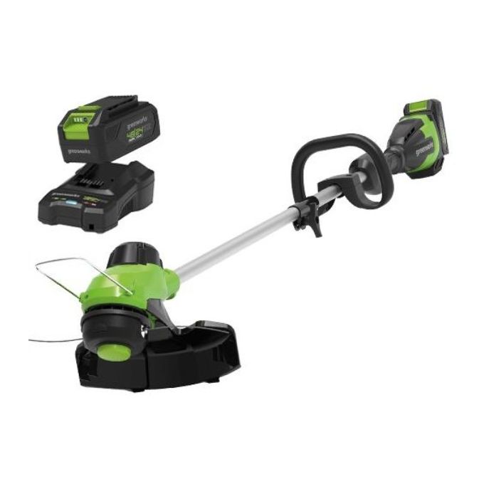 Greenworks G48ST8K2 Tagliabordi a Batteria 48V con Batteria 2Ah e Caricabatteria Doppio Filo 2 mm Impugnatura Regolabile Asta Separabile colore Nero
