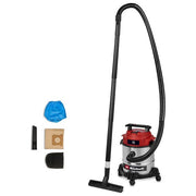 Einhell 2347400 TC-VC 1240 S Bidone Aspirasolidi e Liquidi 950 W 180 mbar Serbatoio Inox 12 L 4 Ruote Orientabili Funzione Soffiaggio