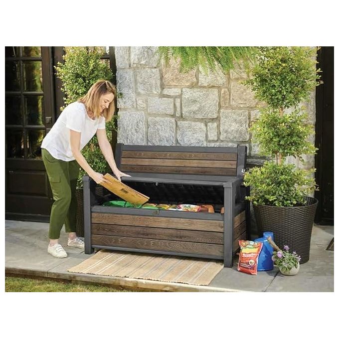 Keter K261839 Deco Bench Cassapanca da Giardino con Seduta 227 L tecnologia DecoCoat colore Walnut