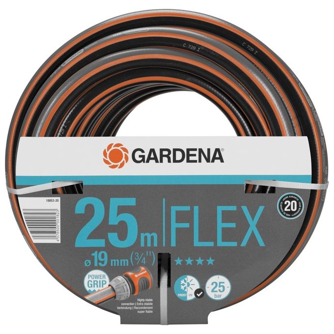 Gardena 18053-20 Comfort FLEX Tubo da Giardino 25 m 19 mm 3-4 25 bar Resistente UV colore Nero Grigio Arancione