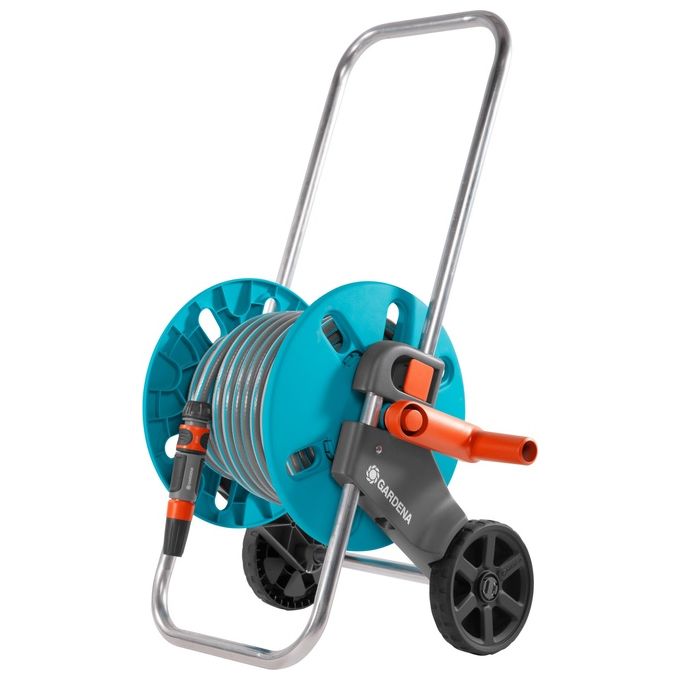 Gardena 18502-50 AquaRoll S Carrello Avvolgitubo Set con Tubo 20 m Lancia e Raccordi colore Nero Blu Acciaio inox