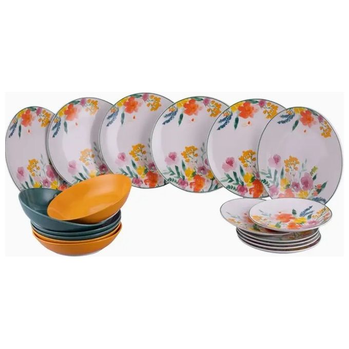 Villa d'Este Home Tivoli 1996 5926673 Flora Servizio piatti 18 pezzi in porcellana 2 posti tavola 2 colori diversi colore Multicolore