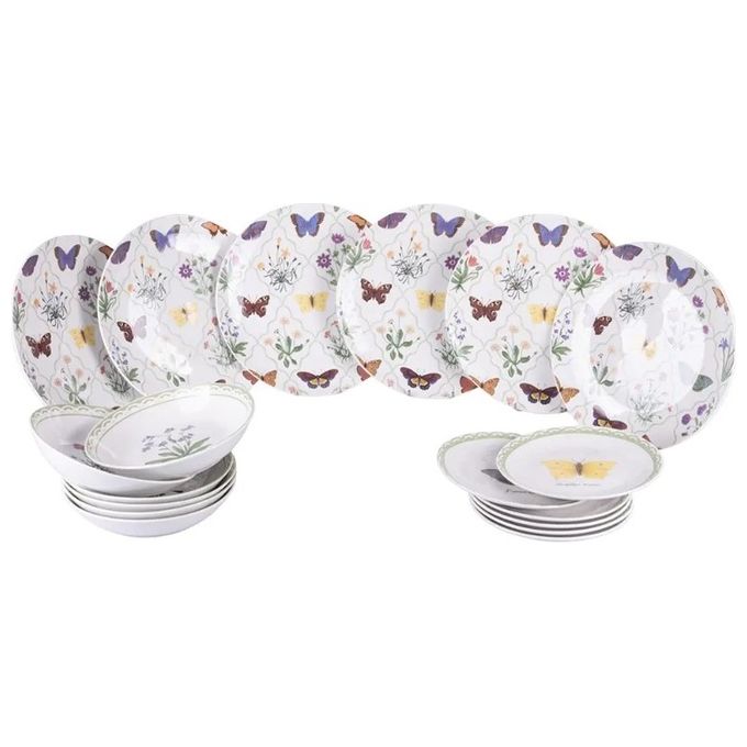 Villa d’Este Home Tivoli 1996 5921794 Botanist Servizio piatti 18 pezzi in porcellana con finitura lucida decori farfalle e fiori con nomi scientifici colore Multicolore