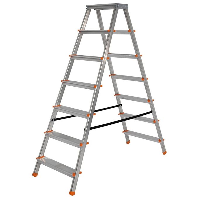 Gierre A511200119GEBA250 STYLO Scala Doppia Salita 6 Gradini + Piano Antiscivolo Portata 150 Kg Altezza 156 cm colore Alluminio
