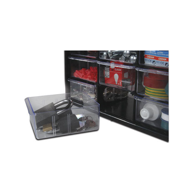 Stanley 1-93-981 Cassetta Multiuso con 39 Cassetti Trasparenti e Resistenti Impilabile e Montabile a Parete Dimensioni 13,23x6,3x17,52 cm colore Nero