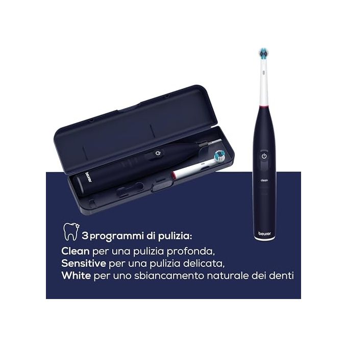 Beurer TB 50 Spazzolino elettrico oscillante 3D 3 modalita' timer 2 min autonomia 45 giorni sensore pressione colore Bianco