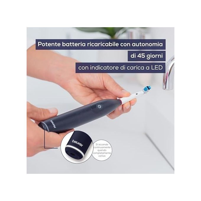 Beurer TB 50 Spazzolino elettrico oscillante 3D 3 modalita' timer 2 min autonomia 45 giorni sensore pressione colore Bianco