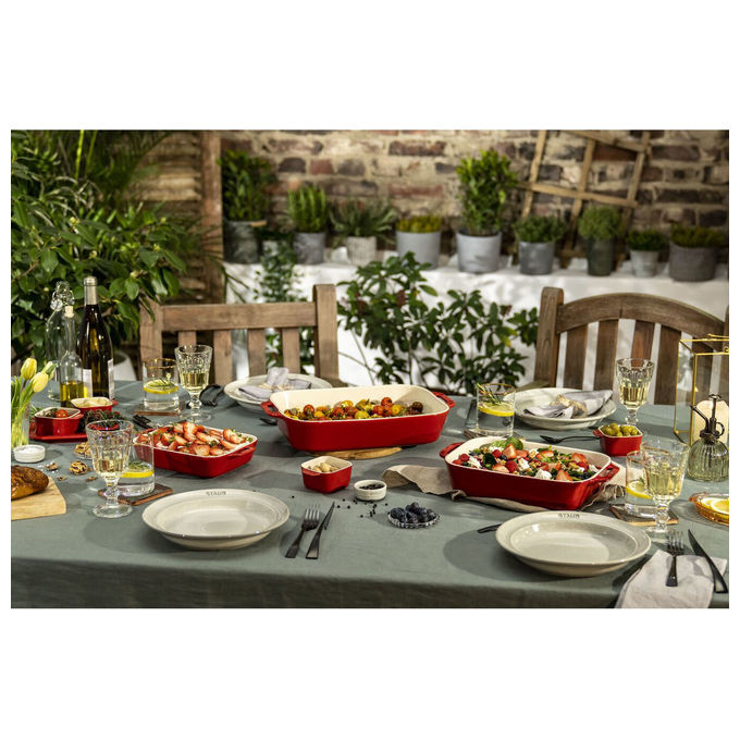 Staub 40508-171-0 Staub Ceramique Set di 3 Pirofile Rettangolari in Ceramica Antigraffio Facile da Pulire Impilabile colore Ciliegia
