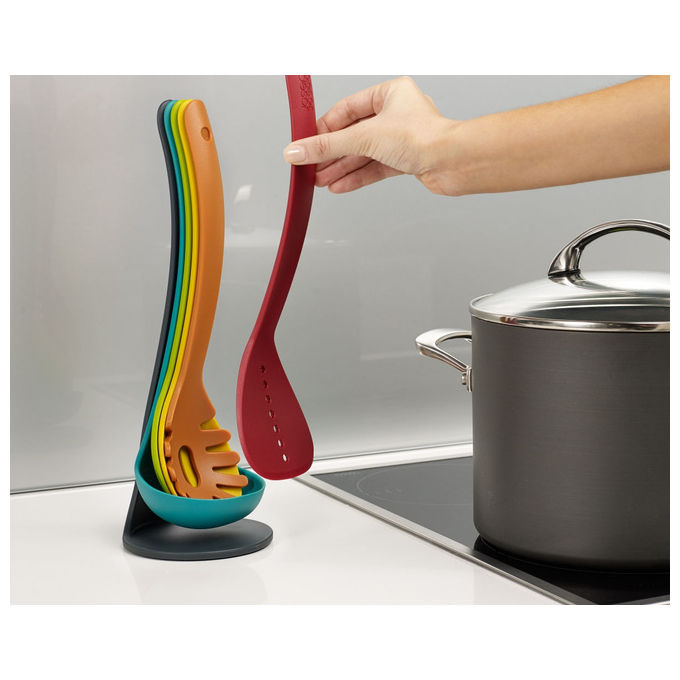 Joseph Joseph 10124 Nest Utensils Plus Set di Utensili 5 pz con Supporto Impilabile e Manici Magnetici colore Multicolore