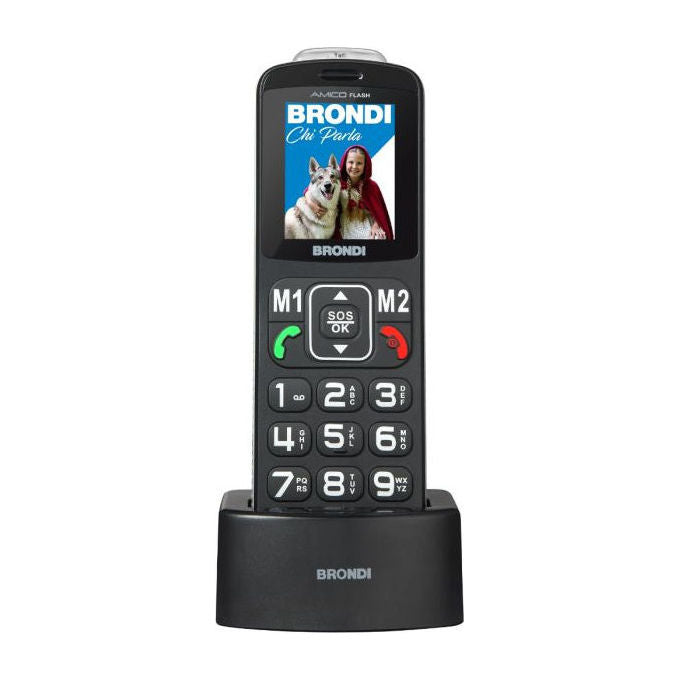 Brondi AMICO FLASH Cellulare per Anziani Dual SIM Display 2'' Tasto SOS Torcia Radio FM Batteria 1000 mAh colore Nero