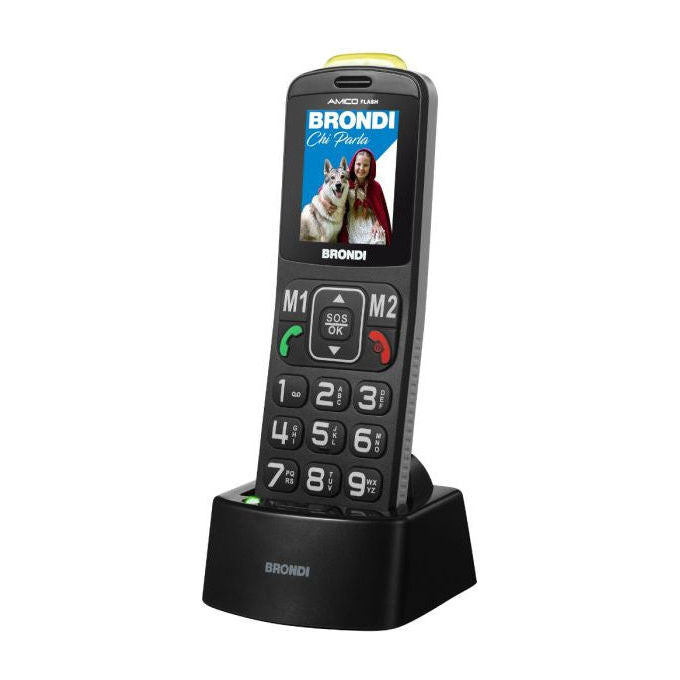 Brondi AMICO FLASH Cellulare per Anziani Dual SIM Display 2'' Tasto SOS Torcia Radio FM Batteria 1000 mAh colore Nero