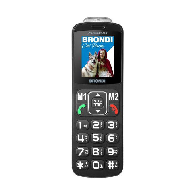 Brondi AMICO FLASH Cellulare per Anziani Dual SIM Display 2'' Tasto SOS Torcia Radio FM Batteria 1000 mAh colore Nero