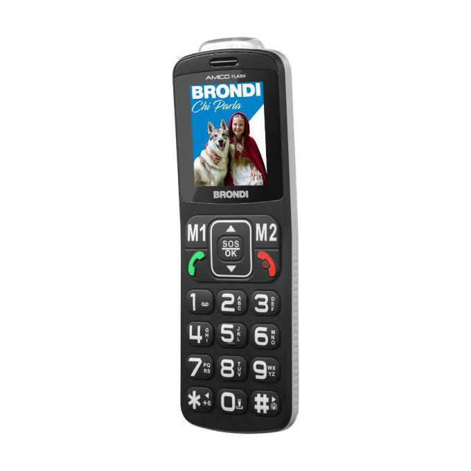Brondi AMICO FLASH Cellulare per Anziani Dual SIM Display 2'' Tasto SOS Torcia Radio FM Batteria 1000 mAh colore Nero