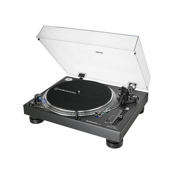 Audio-Technica AT-LP140XPBK Piatto per DJ ad azionamento diretto Motore CC Senza Spazzole 3 Velocita' 33 1-3 45 78 Giri-min Controllo Pitch Quarzo +-- 8% +-- 16% +-- 24% Braccio a S Regolabile Testina AT-XP3 colore Nero
