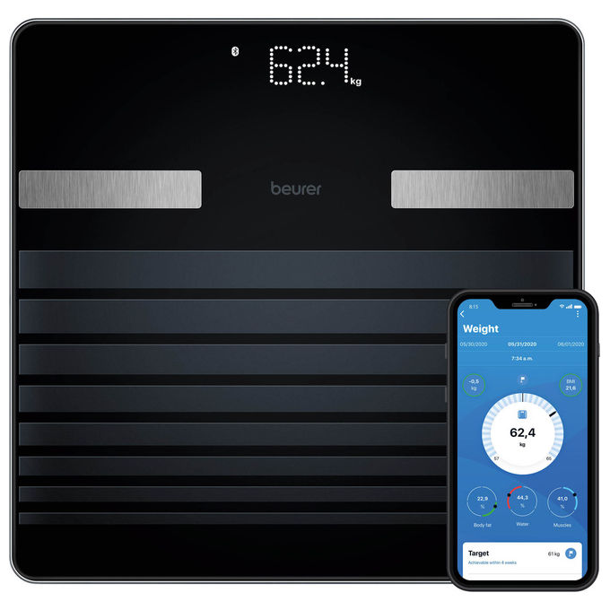 Beurer BF451BT Bilancia Pesapersone Diagnostica Bluetooth 17 Parametri BIA 8 Utenti 180 Kg colore Nero